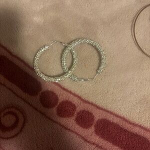 Glittering Silver Crystal Hoop Earrings for Women